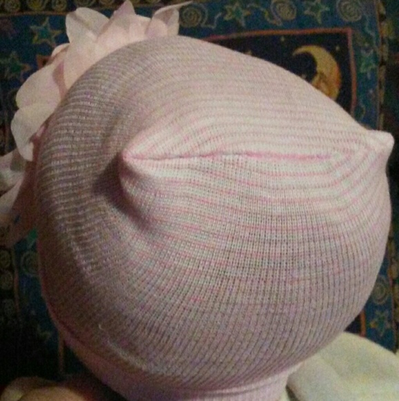 Pink silky flower baby/toddler hat - Picture 5 of 6